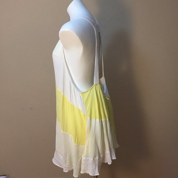 New Free People Yellow White Color Block Swing Dress Tunic racerback Beach Dress - Picture 3 of 11